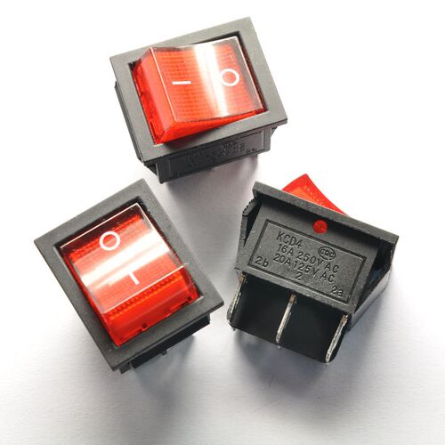 双刀船型开关KCD4-202红色6脚2档带灯 KCD2翘板开关16A/250V 10个