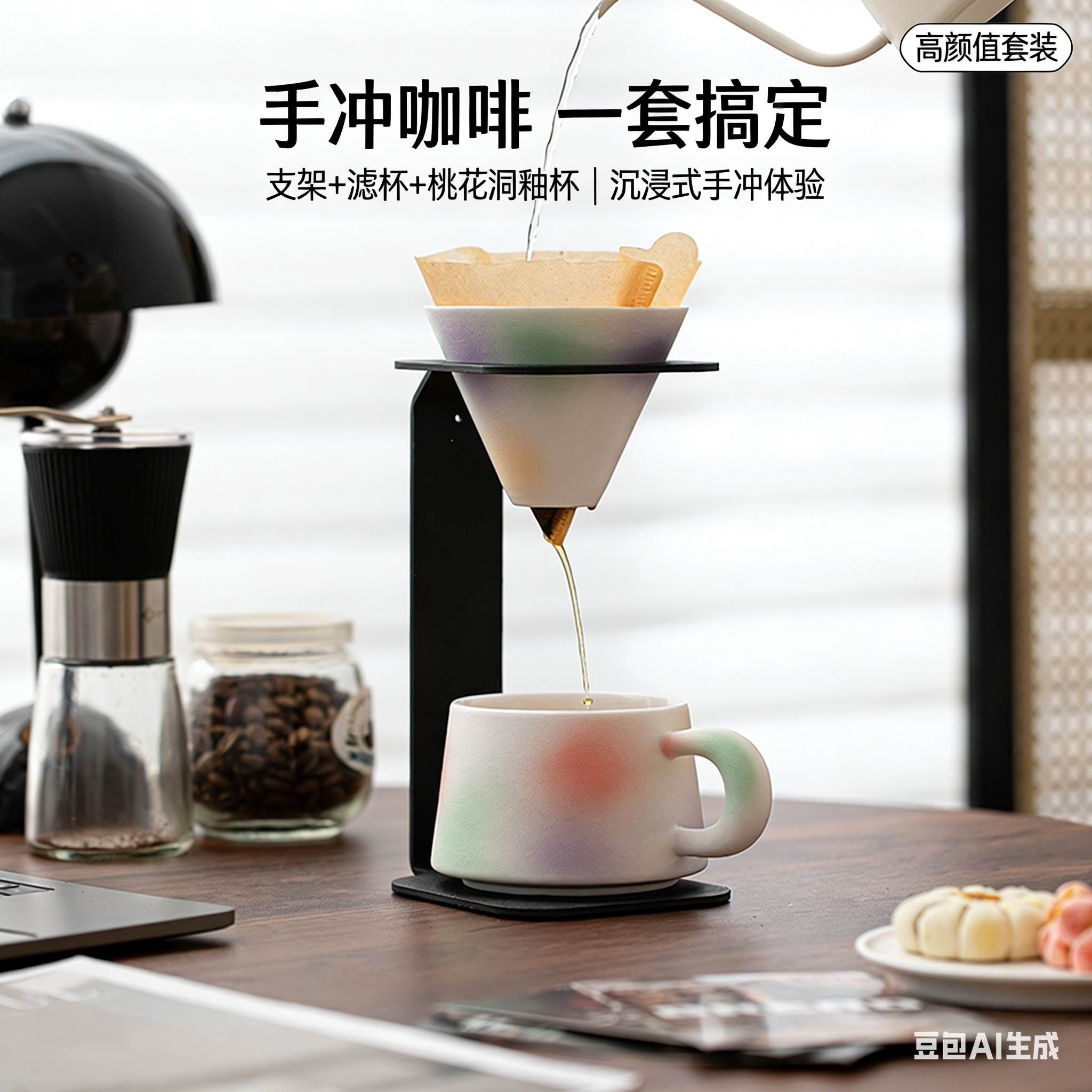 禾未间冷翠咖啡杯套装带支架滤杯陶瓷马克杯高颜值办公室创意礼品