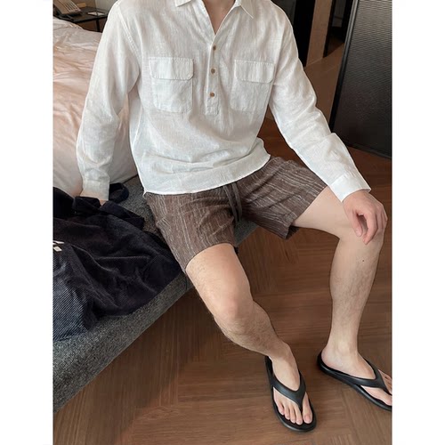 男夏季条纹休闲肌理感短裤