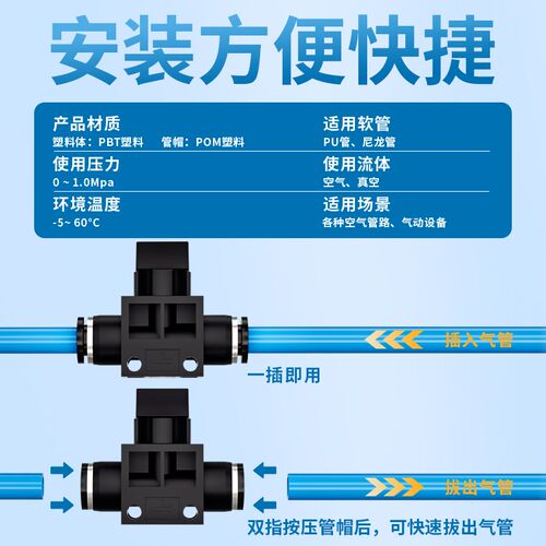 气动气管接头快插HVSF手阀HVSS手动开关管道阀HVFF-8/6/4/10/12mm