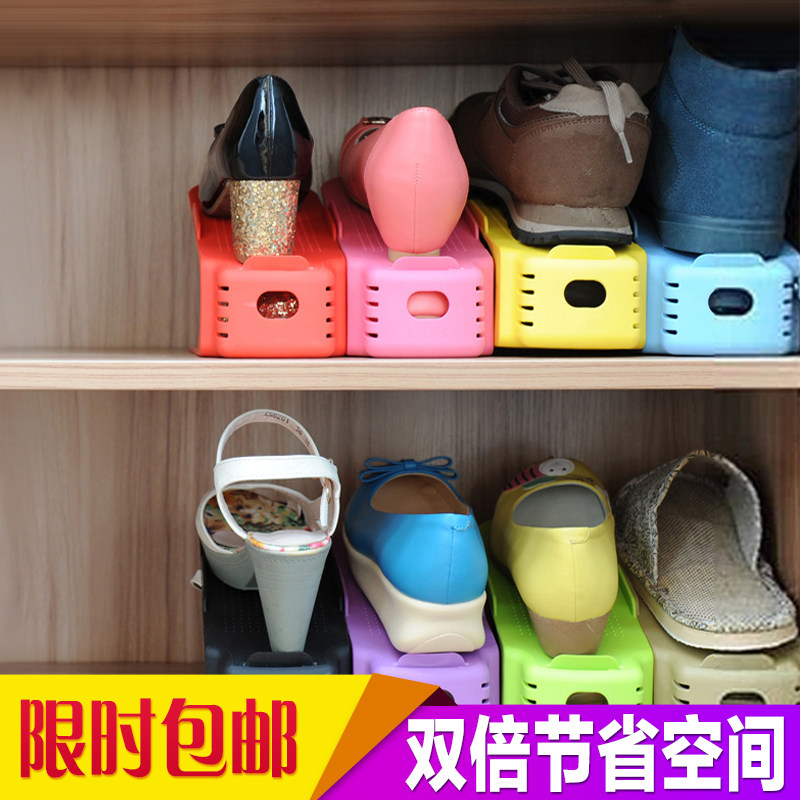 糖果色韩式加厚一体式鞋架收纳鞋柜简易塑料鞋架双层鞋架