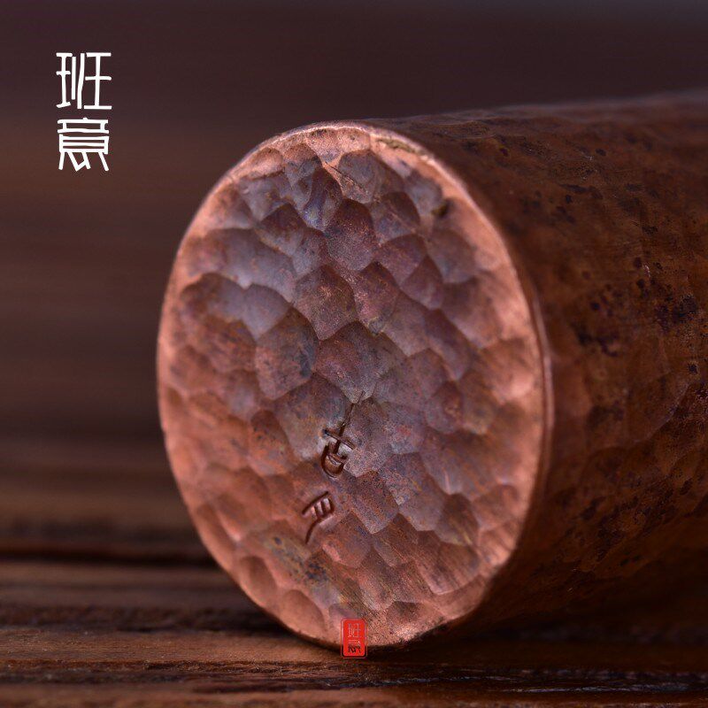 手工紫铜实心锤目纹盖置 紫砂壶盖碗铜盖托 锤纹 铜器茶具茶道配