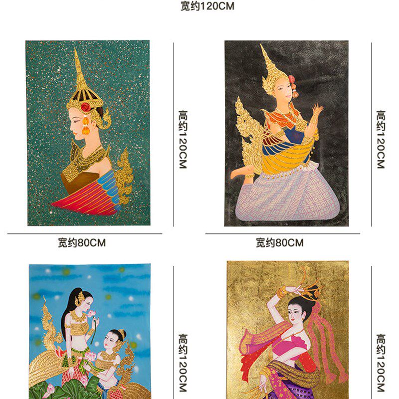 泰国手绘金箔画玄关客厅壁画装饰画餐厅过道走廊美女人物挂画墙画
