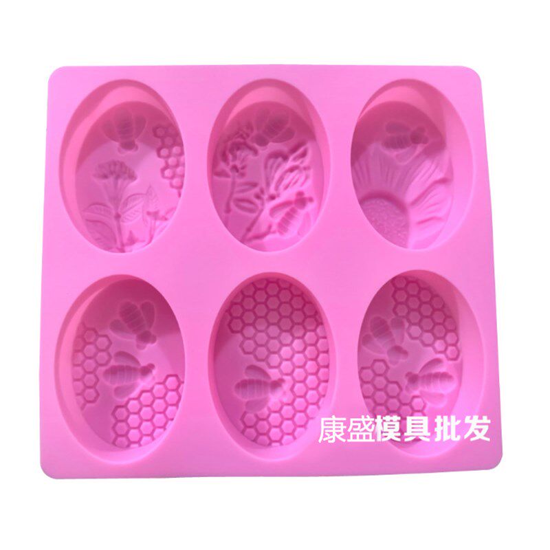 硅胶6连椭圆小蜜蜂手工皂模蛋糕模立体蛋糕模昆虫巧克力模冰格模