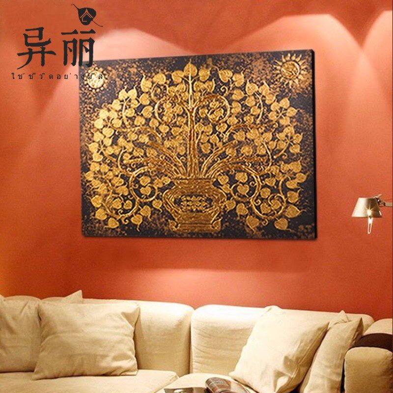 东南亚金箔画酒店客厅卧室书房壁画客厅装饰画玄关走廊菩提树挂画
