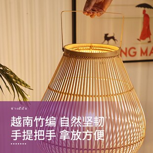 榻榻米台灯创意竹编北欧风格木质禅意实木卧室床头灯