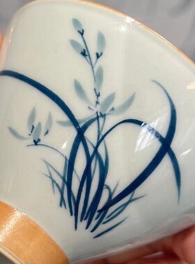 惊蛰 仿古手绘茶杯 兰花斗笠杯 中式小号主人杯 功夫茶具 喝茶器