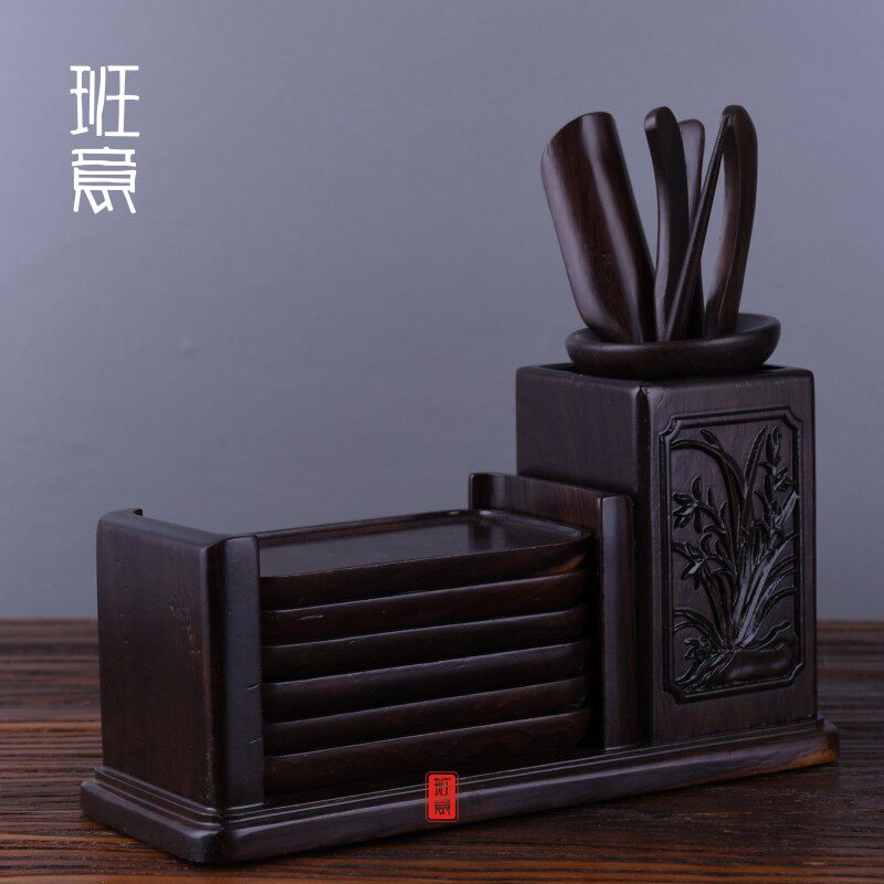 班意黑檀木茶道六君子组合套装实木茶具配件茶艺六件套带杯垫包邮