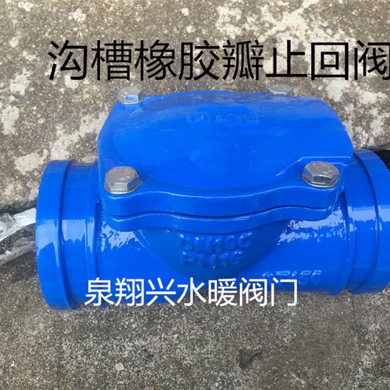 沟槽止回阀橡胶瓣单向阀逆止阀蓝色沟槽管道水平安装阀