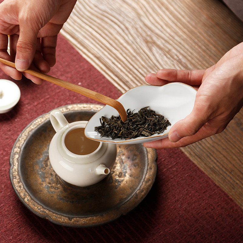 汝窑茶则陶瓷赏茶荷茶拨功夫茶具配件茶道六君子日式茶铲茶勺套件