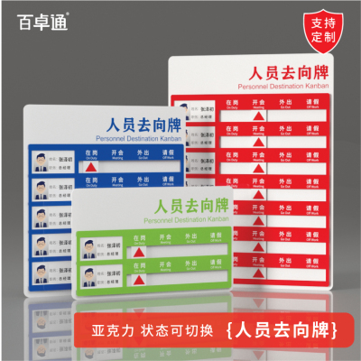人员去向牌亚克力员工岗位动态告知牌定制单位工作在岗科室牌照片