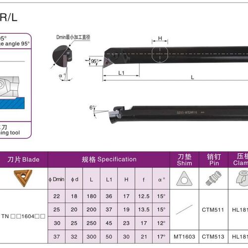 95度内孔刀杆S16Q/S20R/S22R/S25S/S32T/S40T-MTLNR16/MTLNL16
