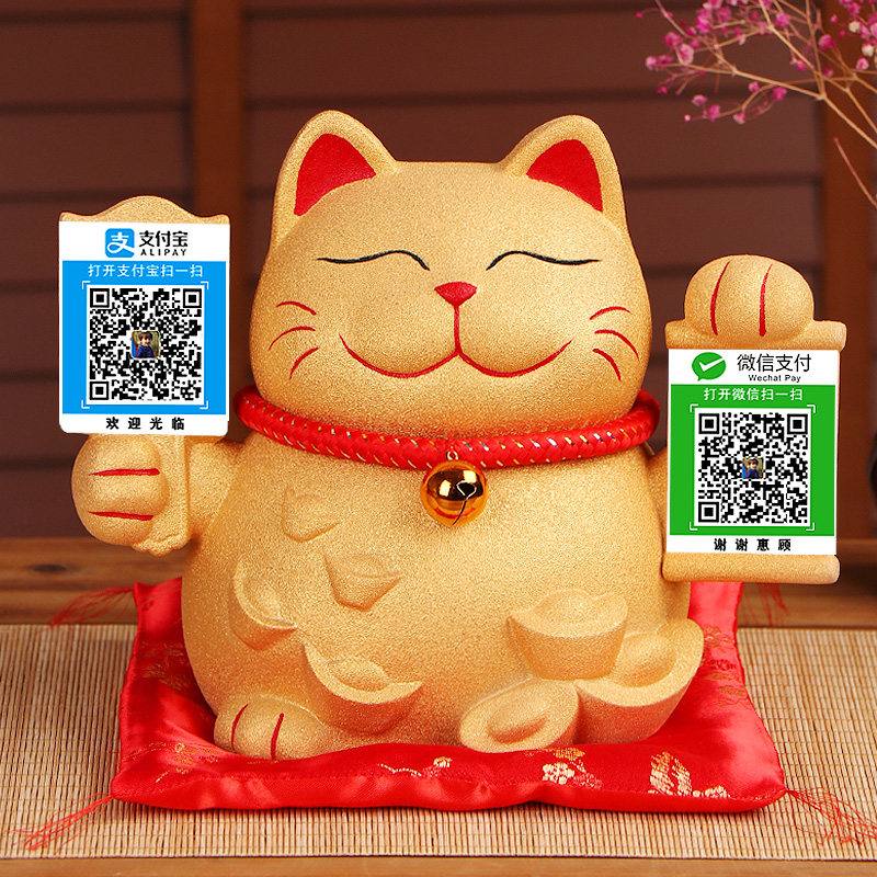 招财猫摆件开业店铺收银柜台收钱二维码招财猫收钱音响带播报收银