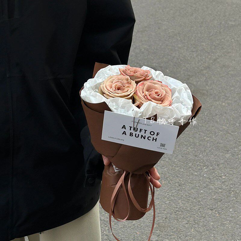 小众卡布奇诺真玫瑰花束皂花成品生日毕业情人节七夕礼物送女友