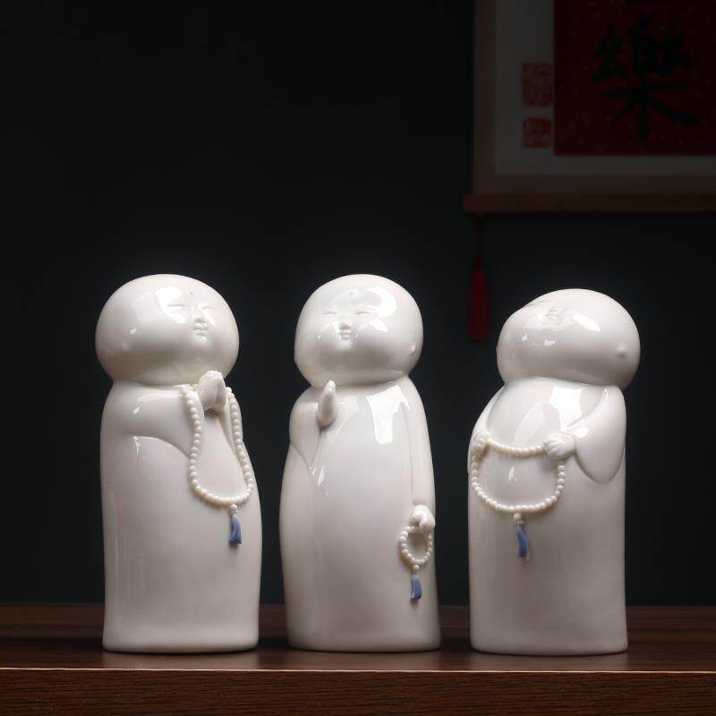 白瓷和尚可爱创意个性卡通简约小沙弥人物摆件书房博古架装饰品