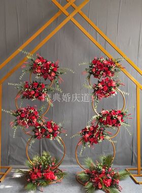 新款婚庆五边形几何铁艺拱门装饰背景舞台异形架子婚礼小屋花门