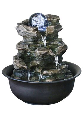 客厅招财假山流水喷泉电视柜小摆件风水球桌面风水轮室内软装饰品