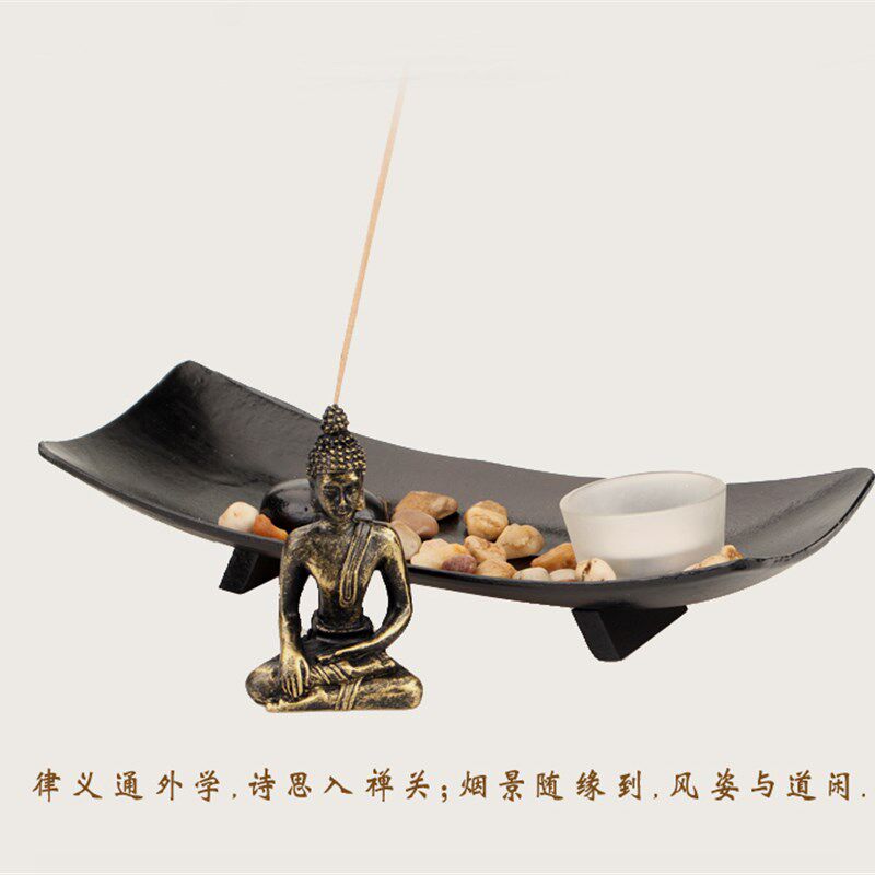 新中式禅意摆件 组合烛台套装佛像沙盘香炉香插7件套东南亚软装