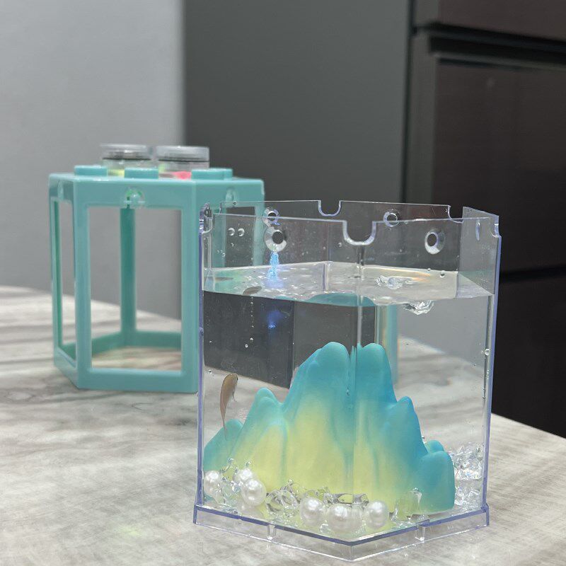 水族微景观假山流水摆件鱼缸造景整套桌面装饰雪山水墨轻奢中国风