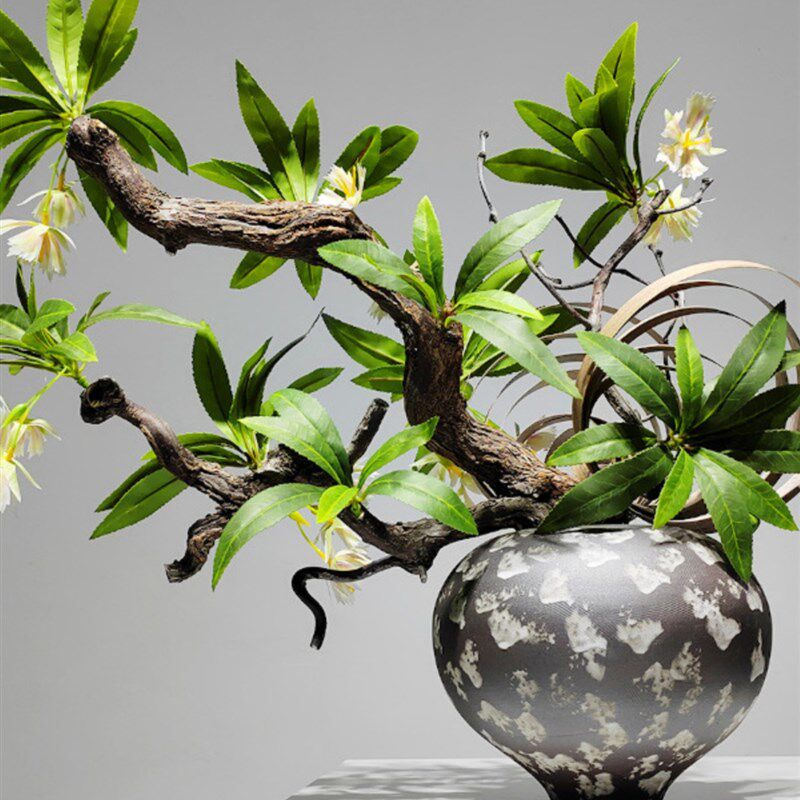新中国风水石榕树花人造花模型房桌面客厅花卉装饰品高端绿色植物