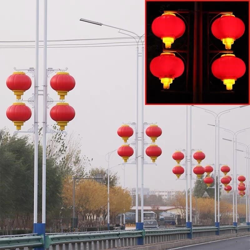 亚克力灯笼户外三连串大红灯笼太阳能挂件灯杆市政道路工程亮化灯