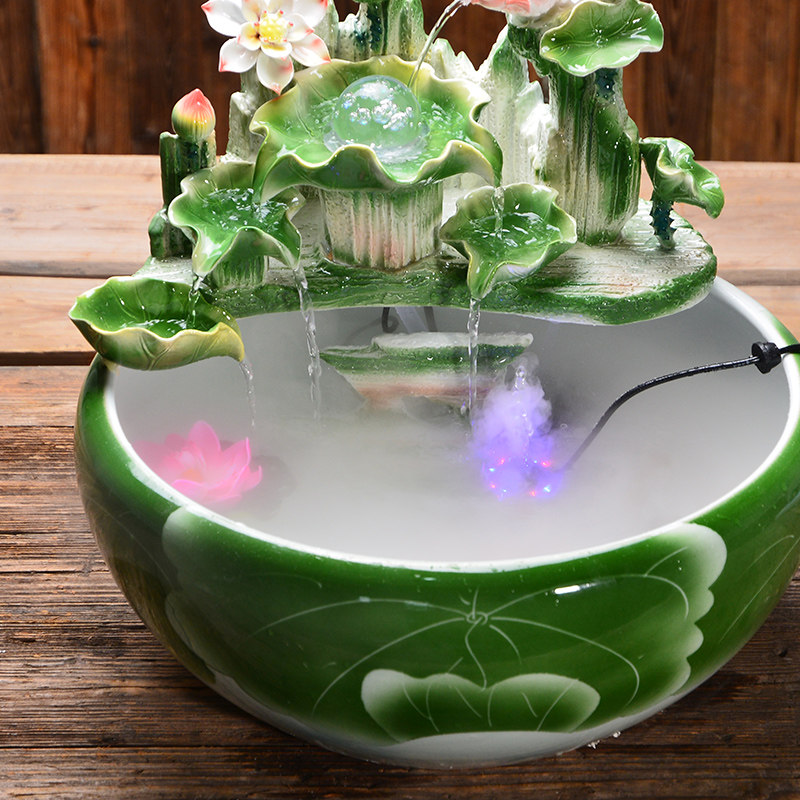 陶瓷喷泉流水摆件客厅桌面招财风水轮球创意水景养鱼缸盆景加湿器