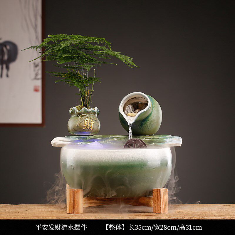 禅意中式流水摆件开运流水过滤鱼缸创意客厅玄关桌面乔迁开业礼品
