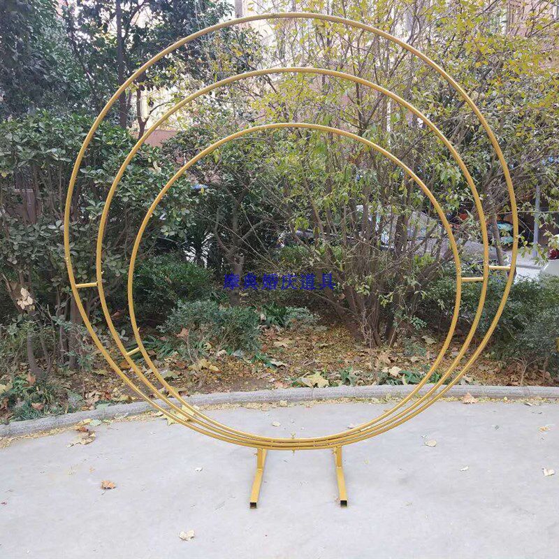 新款婚庆铁艺背景道具组合圆环花环星空太空婚礼架子金色套环摆件