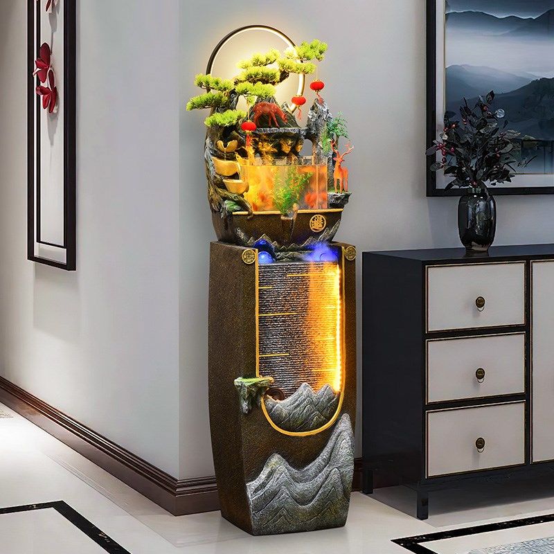 客厅招财假山流水落地装饰摆件循环水景观喷泉鱼缸玄关隔断水幕墙