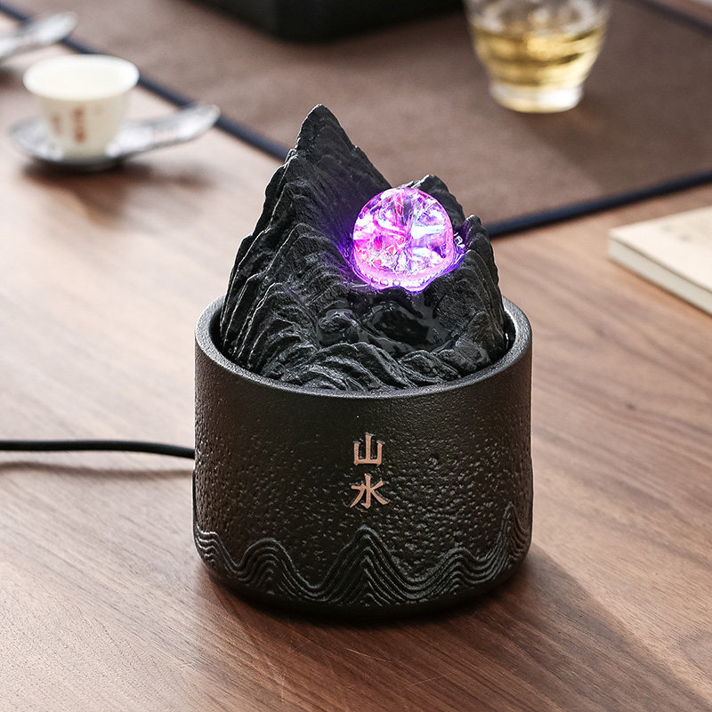 桌面小型流水摆件循环水车水晶球假山喷泉办公桌茶桌小摆件装饰品