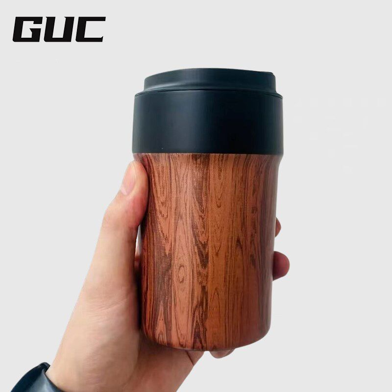 GUC梦想家高颜值轻奢咖啡保温杯子木纹复古陶瓷内胆水杯时尚简约