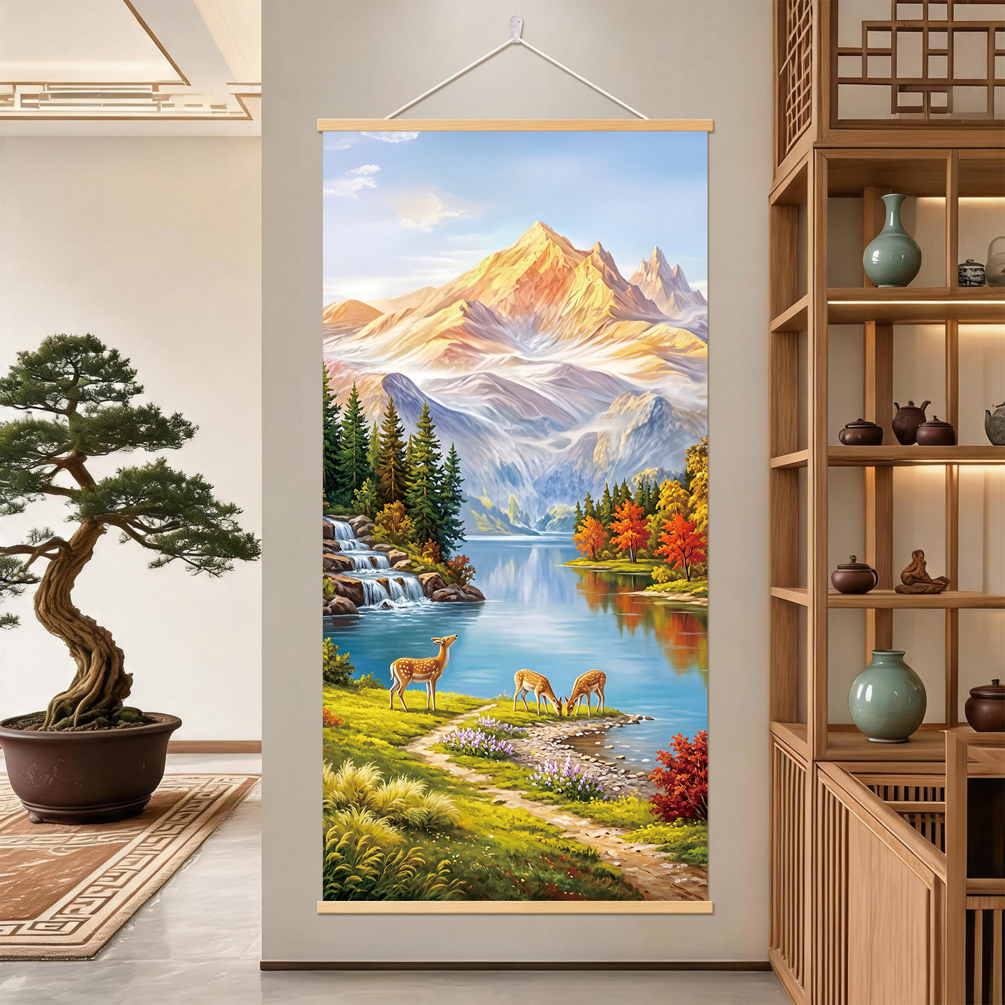 山水风景画水聚金山玄关装饰画聚宝盆招财挂画中式风水画客厅壁画