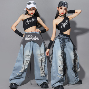 2026新款女童jazz爵士舞演出服儿童街舞服装少儿牛仔裤子潮装