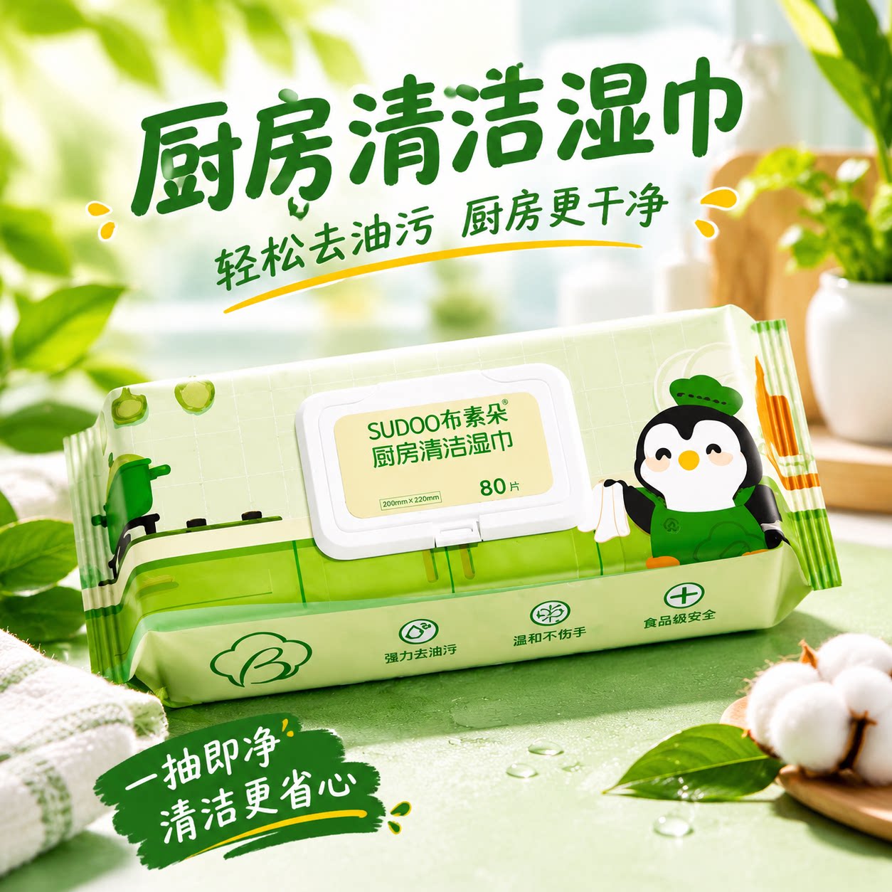 布素朵强力去油污加厚厨房湿巾