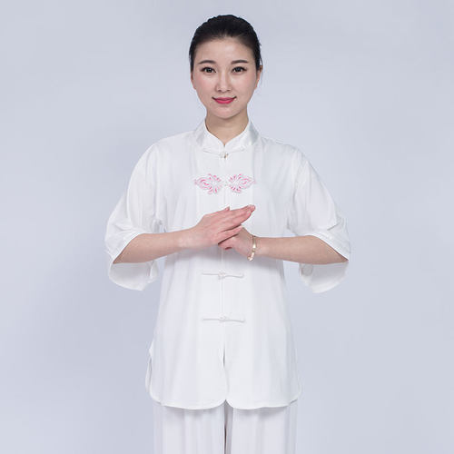 2026新款小和山太极服女夏季棉麻亚麻短袖花扣斜襟裤中老年太极拳