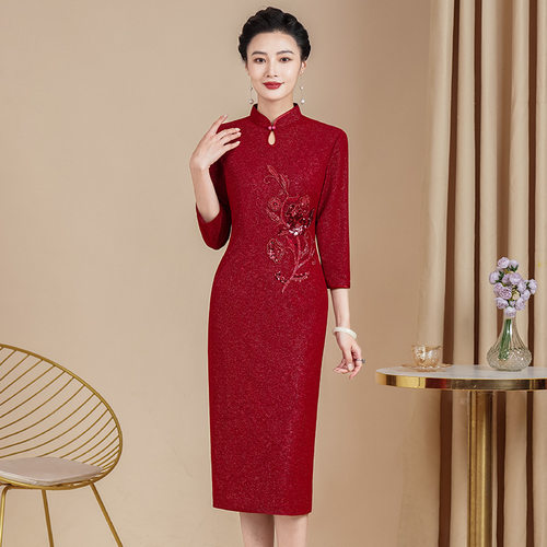 2026新款结婚礼妈妈礼服喜服大码连衣裙夏秋旗袍喜婆婆婚宴装