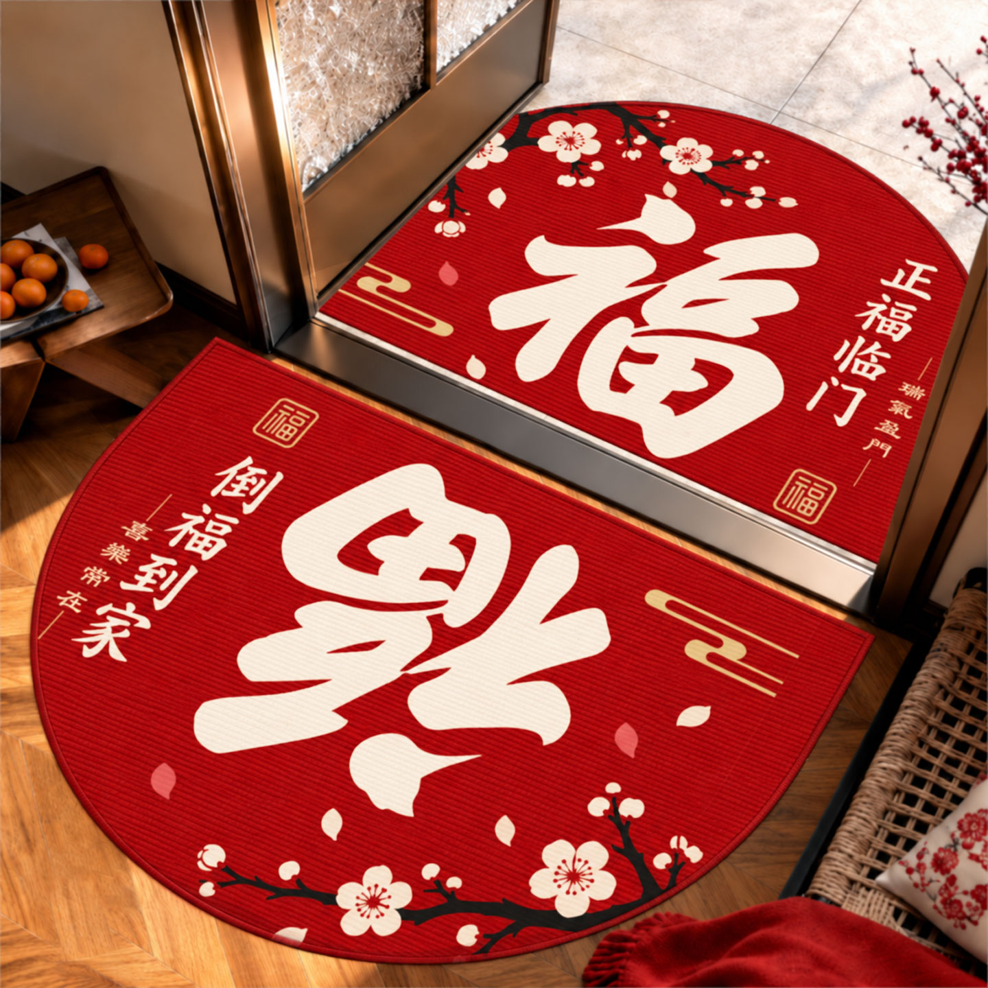 半圆红色喜庆防滑入户地垫