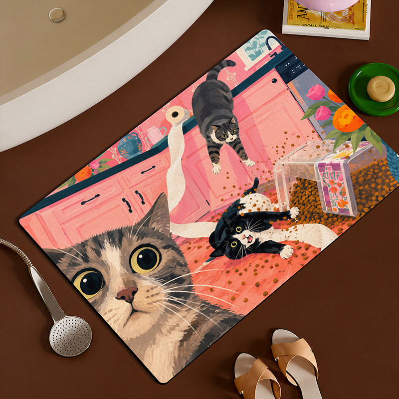 浴室地垫吸水原创可爱猫咪防滑脚垫卫生间地垫浴室门口专用可定制图片