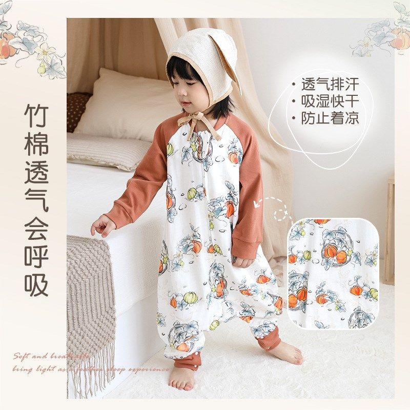 四层六层竹棉纱布婴儿睡袋秋冬季宝宝防踢被可爱卡通分腿儿童睡袋