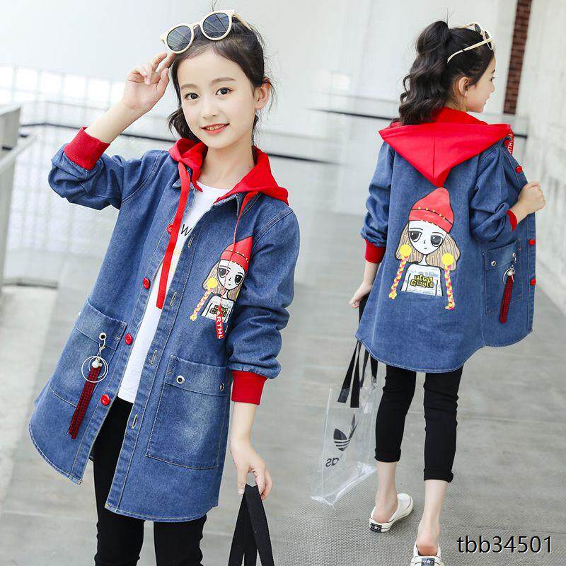 新款童装学生孩韩版中大儿童春秋季中长款风衣薄女童牛仔外套