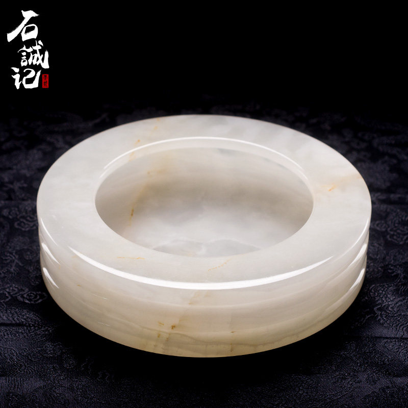 石诚记天然玉石烟灰缸办公室用大号中式客厅摆件家用创意礼品车轮