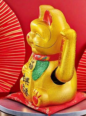 创意摆摇电动自动手财金色笑迎发招财进宝办SYT公室桌件面装饰