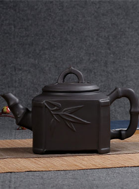 中式仿古竹节紫砂壶大容量红泥茶具 家用商用冲泡专用