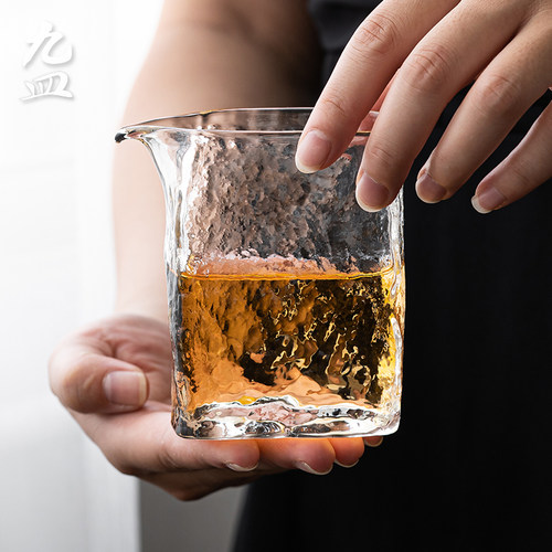 九皿日式锤纹玻璃公道杯耐高温加厚分茶器茶海家用透明茶道配件