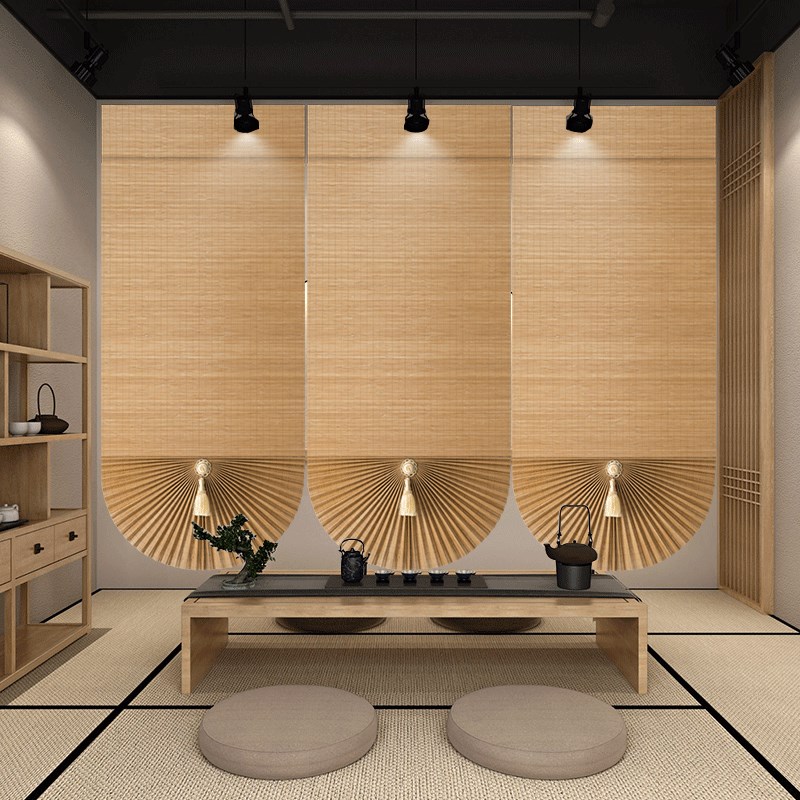 新中式定制罗马帘复古扇形竹帘酒店餐厅茶室装饰窗帘隔断遮光卷帘
