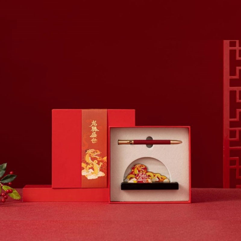 壹优中国红国风商务伴手礼笔座定制摆件文创企业送客户外国人高档