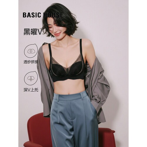 百家好性感薄纱深V聚拢内衣女