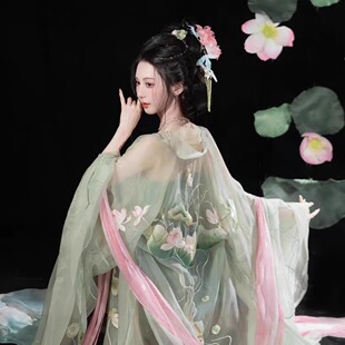 2026新款钟灵记碧波仙诃子裙大袖衫围裙披帛荷花汉服女绣花春夏高