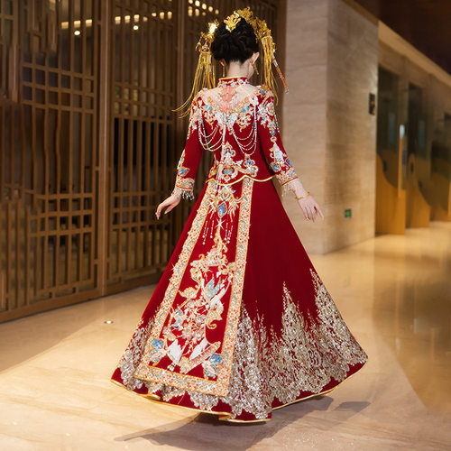 2026新款丝绒秀禾嫁衣新中式结婚礼服显瘦出阁服敬酒服刺绣礼服高