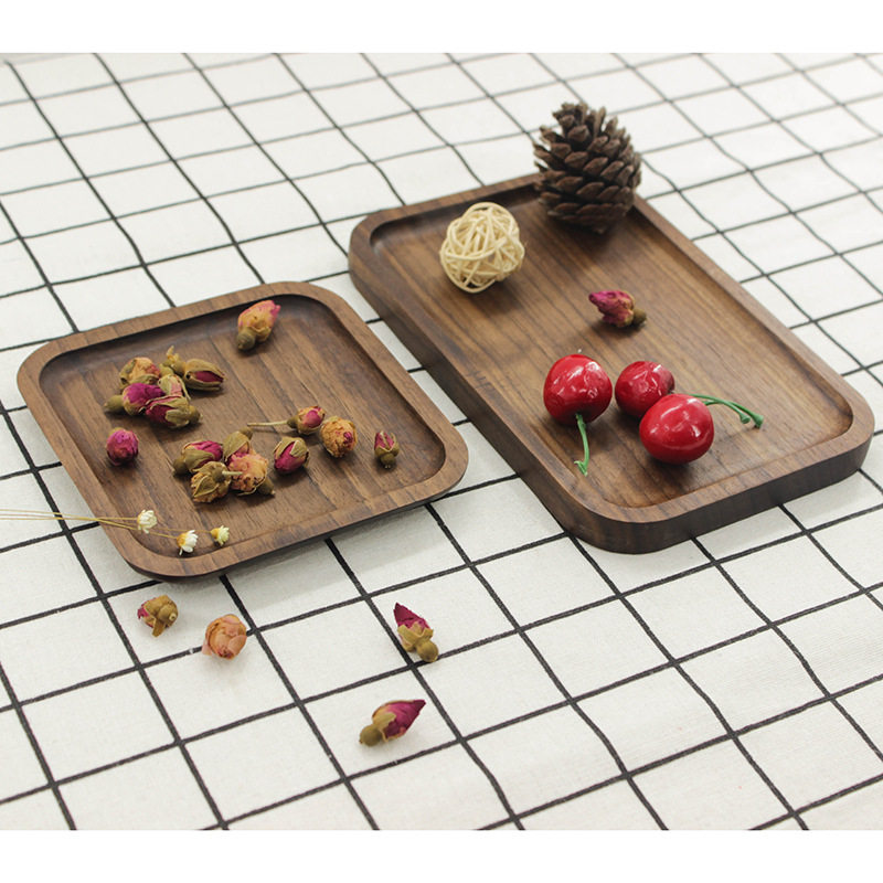 包邮黑胡桃木托盘实木长方形家用水杯子茶杯托盘日式木盘子餐具